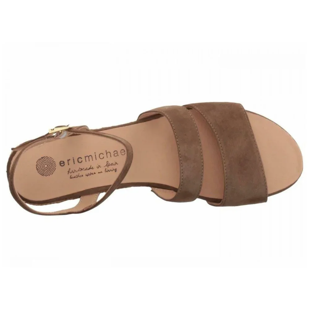 NEW Eric Michael Women Nika Beige Suede Slide Ankle Strap Buckle Low Wedge Dress - Picture 6 of 7